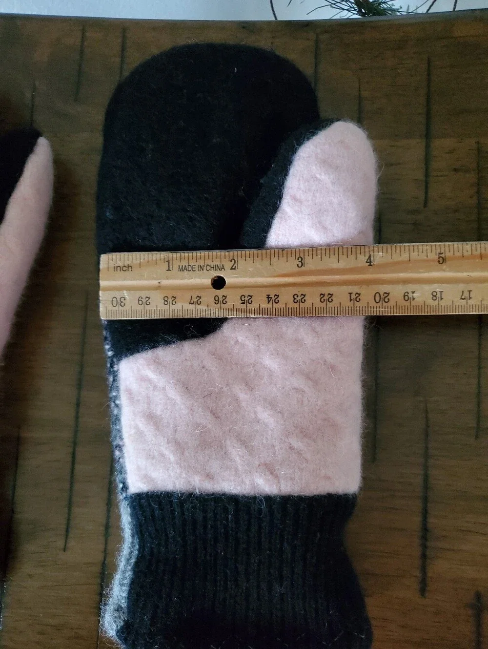 Upcycled Tweed Wool Mittens Flannel Lined Gray Pink Black Cozy Handmade